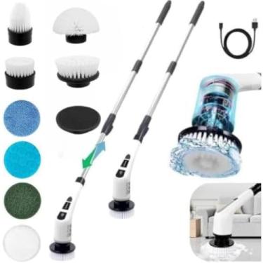 Imagem de Esfregão de Limpeza Elétrico 9 em 1 – Escova com Cabo Extensível, 9 Cabeças, 2 Velocidades, Sem Fio, Portátil, Giratório, Recarregável – Potente, Silencioso e Versátil