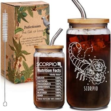 Imagem de Cerveja Escorpião Zodíaco 473 ml Lata Copo de Vidro Constelação Presente de Natal para Novembro Aniversário Mulheres Meninas Amigas Irmã, Escorpião Constelação Sinal Estrela Beber Jar para 12 Amantes