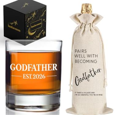 Imagem de Innfueunun Godfather Est 2026 & Wine Bag, Godfather Proposal Gifts for Uncle, Brother, Whisky Rocks Glass Proposal Gift for First Time Godparents
