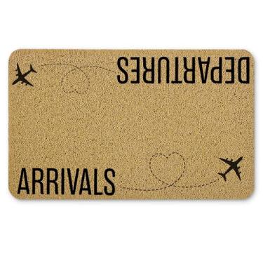 Imagem de Qnhij Tapetes engraçados de boas-vindas para porta da frente, tapete de porta humorístico, capacho de avião de chegada e partida para varanda externa, entrada interna, tapete de banho engraçado, 43 x