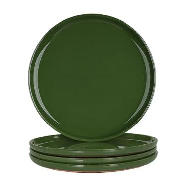 Imagem de GZG Conjunto de 4 pratos de salada de cerâmica para jantar, pratos de sobremesa salpicados de 20 cm com base em tom de argila, pode ir ao micro-ondas e lava-louças