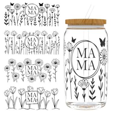 Imagem de Elewins 12 peças de papel de transferência Mom UV DTF, envoltórios de copo UV DTF para 473 ml, óculos, mesas, cadeiras, computadores, papel de transferência UV DTF de alta viscosidade (flores e