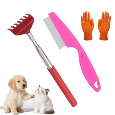 Imagem de Kit 3 em 1 de cuidados para animais pequenos, incluindo um arranhador telescópico, um pente para pulgas e piolhos e um par de luvas de massagem, conjunto de massagem para cães, gatos, coelhos