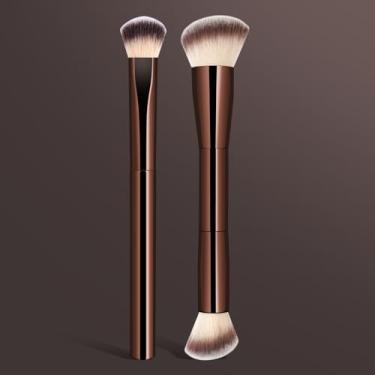 Imagem de 2 pincéis de maquiagem de tubo de alumínio, mistura perfeita sem riscos para base, blush, sombra, creme, líquido e pó sem grudar ou enferrujar (café)