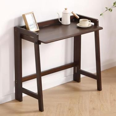 Imagem de Mesa dobrável de madeira maciça moderna de meados do século, pequena mesa de computador dobrável de 70 cm para escritório em casa, estação de trabalho de maquiagem simples, mesa de escritório de