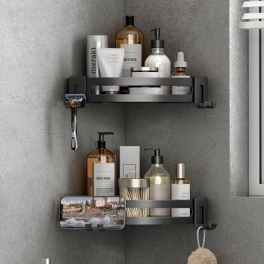 Imagem de Prateleira Banheiro Canto Porta Shampoo para Banheir Sem Furo Acessórios Suporte Parede Organizador Alumínio À Prova d'água e à Prova de Ferrugem Preto 2 Pacote Tofaney