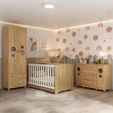Imagem de Quarto de Bebê Completo com Berço Americano 3 em 1 Bombom Multimóveis Mp4626 Madeirado