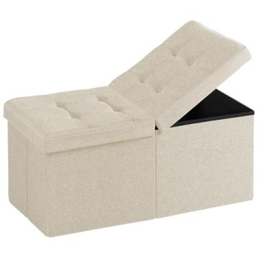 Imagem de Snuvid Banco otomano de armazenamento de 76 cm, apoio para os pés com armazenamento, mesa de centro para sala de estar, quarto, entrada, bege
