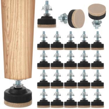 Imagem de 24 niveladores de móveis com feltro protetor de chão e porca de bloqueio, niveladores de perna de mesa ajustáveis para sofás, cadeiras, mesas e armários