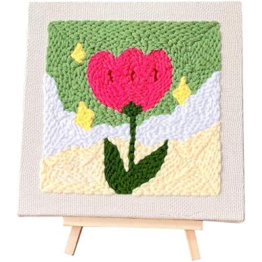 Imagem de Kit de agulhas de perfuração com moldura de madeira, conjunto de bordado com padrão de flor de tulipa DIY com suporte, ferramentas e instruções, kit de artesanato ideal para iniciantes (7,9 x 7,9 cm)