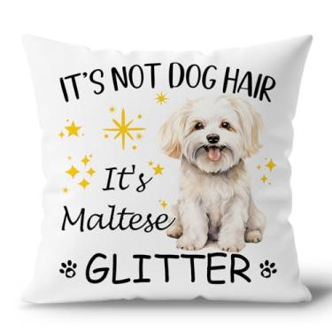 Imagem de DENDOFENGE Capas de almofada maltesas 45,7 x 45,7 cm, It's Not Dog Hair It's Maltese Glitter, Capas decorativas para sala de estar, quarto, sofá, sofá, presente para amantes de cães, decoração de