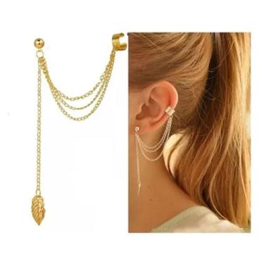 Imagem de Brinco Piercing Corrente Folhas Banhado A Prata Ouro Pressão - TOTAL, 