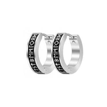 Imagem de PIYIZ Brincos de rock masculinos e femininos, argolas pequenas hipoalergênicas, brincos viking runas nórdicas de aço inoxidável, brincos de clipe, Aço inoxidável, Zircônia cúbica