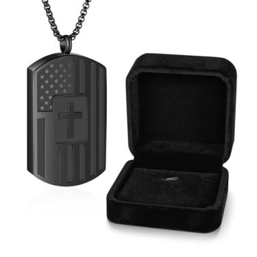 Imagem de KAGREC Colar de urna com bandeira para cinzas, etiqueta cruzada, joia de cremação para cinzas, colar de cinzas de aço inoxidável para mulheres e homens, Standard, Metal, Sem Pedra Preciosa