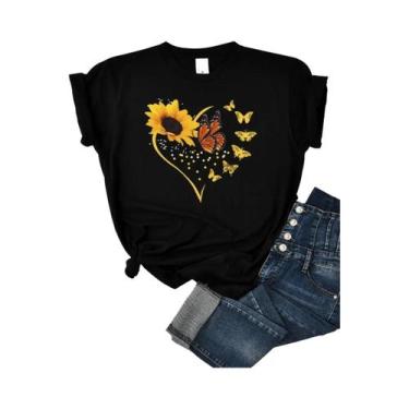Imagem de Camisetas Femininas de Verão - Manga Curta, Estampas de Girassol, Borb