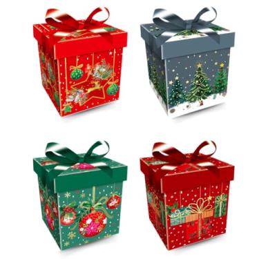 Imagem de Caixa para Presente Desmontada VMP | Estampa Feliz Natal + Fita Decorativa | Tamanho 15 ×15 × 15 cm.