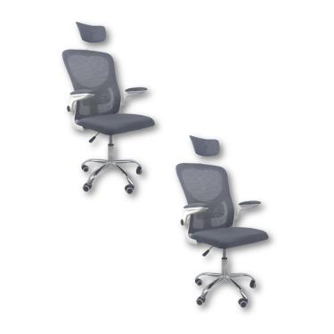 Imagem de Kit Com 2 Cadeiras De Escritório Diretor Oficial Vegas Com Apoio + Ebook Cinza E Branco 2