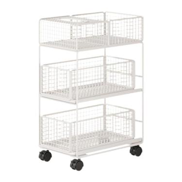 Imagem de Fenteer Carrinho de armazenamento móvel com rodinhas, cesta de canto, organização de prateleira móvel com rodinhas para hotel, escritório, dormitório, M with Tissue Box