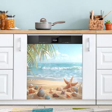 Imagem de SEHANY Capa magnética de máquina de lavar louça, estrela do mar, mar, praia, adesivos magnéticos decorativos antiarranhões para painel de geladeira e lava-louças, decoração personalizada de cozinha