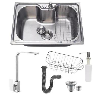 Imagem de Cuba 50x40cm inox 304 com torneira slim monocomando escovada - STILLUS