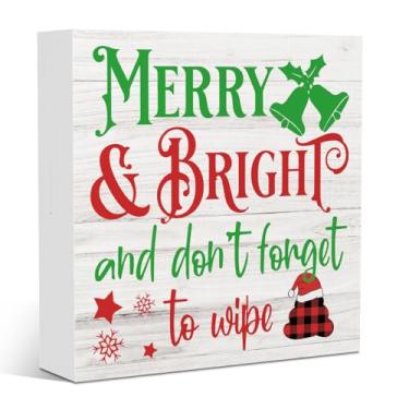 Imagem de Decoração de Natal engraçada, decoração de banheiro de Natal, decoração de mesa de Natal para parede de casa, sala interna, mesa, escritório, quarto, placa de madeira