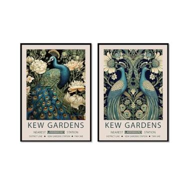 Imagem de William Morris Flower Birds Pavão Poster Kew Gardens Impressão em Tela Pintura Floral Arte de Parede Impressões Botânicas Sala de Estar Decoração de Casa (SKU6-2PCS, 40.6x60 cm), Moldura de metal
