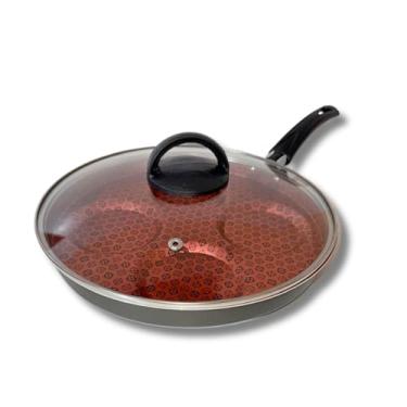 Imagem de Frigideira 4 em 1 Multiuso com Tampa de Vidro Panela Eletrica Multifuncional Para Arroz Carnes(Preto/Vermelho Rotoprint)