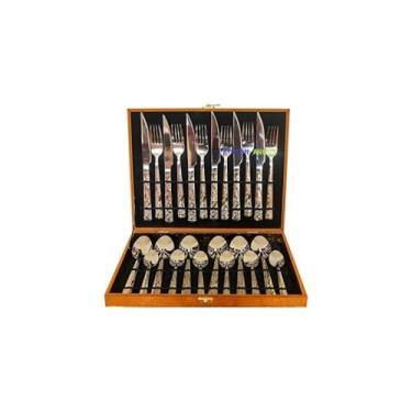 Imagem de Conjunto de Talheres 24 Peças em Aço Inoxidável com Maleta Marrom, Acabamento Espelhado, 6 Colheres Mesa, 6 Garfos, 6 Facas, 6 Colheres Sobremesa