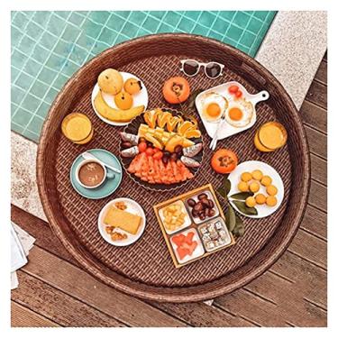 Imagem de Bandeja de servir flutuante mesa de piscina, bandeja flutuante em forma de coração, bandeja flutuante para brunch de vime, bandeja de servir flutuante, prato de frutas durável lounge flutuante (cor