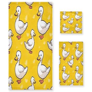 Imagem de Wassud Lindo conjunto de 3 toalhas de banho de pato branco, toalhas super macias e absorventes para banheiro, toalhas de banho de secagem rápida, toalha de banho para academia, spa, hotel