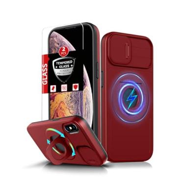 Imagem de FRLMOOES Capa magnética para iPhone X/capa magnética compatível com carregamento sem fio MagSafe, com 2 protetores de tela, com anel de suporte + capa de câmera absorvente de choque, proteção