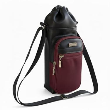 Imagem de Bolsa Térmica (PRETO COM VINHO) GALANTE para Garrafa de 1 LITRO em Couro Sintético - Coleção Cores VERÃO 2026