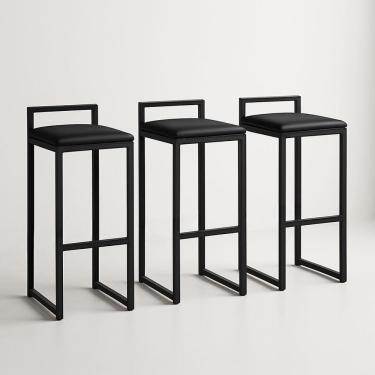 Imagem de Kit 3 Banquetas Corino Ferro Cozinha Balcão Alta Bistro Preto