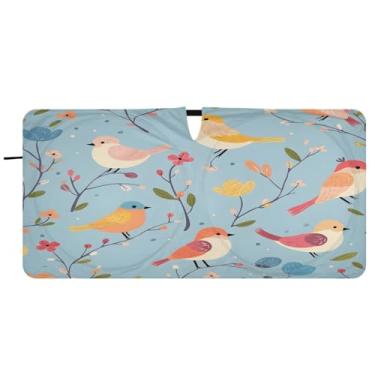 Imagem de CEBUGI Para-brisa de carro dobrável sombra de sol pássaros em galhos persianas de janela de carro guarda-chuva frontal para-brisa para-sol para acessórios de carro legal bloqueador solar refletivo de