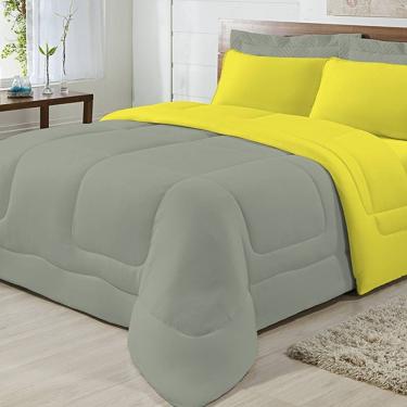 Imagem de Edredom Dupla Face 100% Algodão Malha Casal Gran Moratta 01 Peça - Cinza/ Amarelo