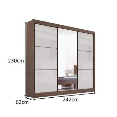 Imagem de Guarda Roupa Cristal Casal 3 Portas Ripado 6 Gavetas Com Pés D' Doro Castanho/off White/ripado