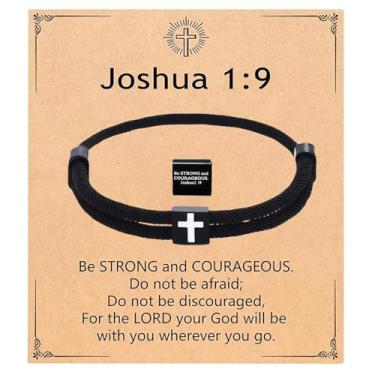 Imagem de Drefund Pulseira de cruz para homens, presentes cristãos para adolescentes e homens, batismo religioso, confirmação de Páscoa, aniversário, presentes de Natal para filho, filha, irmão, sobrinho