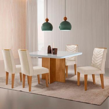 Imagem de Sala De Jantar Mesa 90cm Olímpia Cadeira Liz Mo... Veludo Creme /off / /serig Off Com Vidro