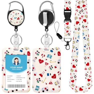 Imagem de Soleebee Cordão bege de enfermeira para crachás de identificação, lindo suporte de crachá de identificação e cordão destacável, chaveiro retrátil, carretel de crachá resistente com clipe mosquetão