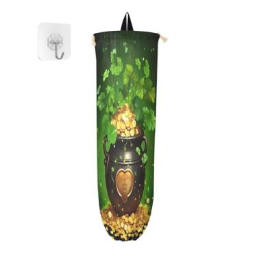 Imagem de Dispensador completo de plástico para sacolas de compras Dia de São Patrício com uma panela, dispensador de sacolas de supermercado na parede, organizador de sacolas plásticas de cozinha