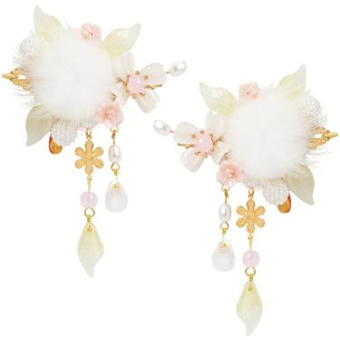 Imagem de Um par de grampos de cabelo de casamento, presilhas de cabelo de cristal feitas à mão com design floral, presilhas de pérolas, clipes de flores de strass, acessórios de cabelo para mulheres e meninas