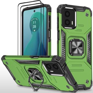 Imagem de HONG-AMY Capa para Moto G 5G 2024 com 2 peças de protetor de tela de vidro temperado, grau militar duplo à prova de choque com suporte - verde
