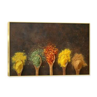 Imagem de NHLDZYH Moldura dourada. Tela decorativa cozinha, arte vintage especiarias coloridas, arte de parede quadros para sala de estar quarto cozinha. C26. 70x105cm