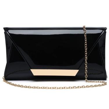 Imagem de Bolsa de noite Clutch DETARA, envelope de couro envernizado, preta