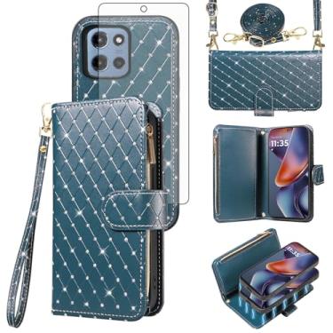 Imagem de Asuwish Capa de celular para Motorola Moto G 5G 2025 com zíper carteira magnética destacável com protetor de tela alça transversal alça de cordão com glitter compartimentos para cartão G5G 5 G G5