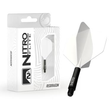 Imagem de RED DRAGON Dardos – Sistema integrado de voo e eixo Nitro Flite – Forma e design nº 2 – Cor branca e preta, comprimento intermediário