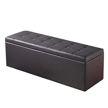 Imagem de Banqueta de pés pufes e banquetas para pés pufes e banquetas de banco de peito otomano sapatos de troca de banco de lazer PU madeira maciça simples e elegante, 5 tamanhos, 6 cores (cor: preto, tamanho