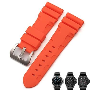 Imagem de TPUOTI Pulseira de relógio Nature Rubber 26 mm para luminária submersível Panerai PAM preto azul vermelho laranja pulseira fecho borboleta (cor: pino laranja, tamanho: 26 mm B B)