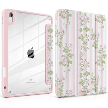 Imagem de TWOLSKOO Capa para iPad de 11ª e 10ª geração com suporte para lápis, suporte de três dobras, hibernar/despertar automático, parte traseira de acrílico transparente com amortecedor de TPU, para iPad de