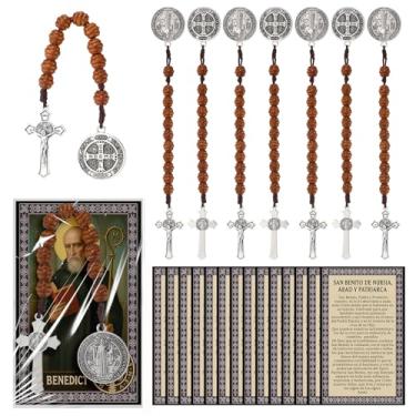 Imagem de Canchiing 12 conjuntos de contas de rosário católico com medalha de São Bento e crucifixo para homens e mulheres, rosário de bolso com cartões de oração, religiosos, Natal, Páscoa, batismo, igreja